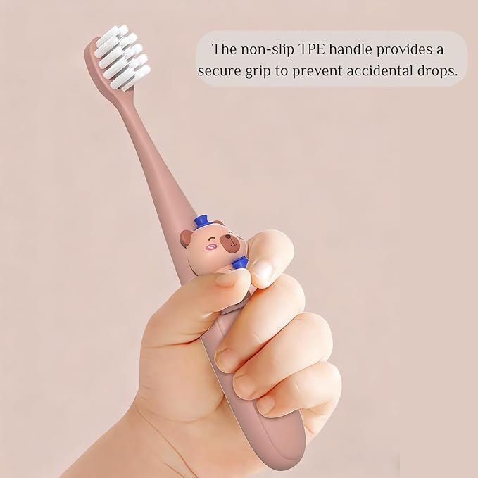 Capybara Kids Toothbrush 6-Pack - Soft Bristles with Suction Cup - Kids Toothbrush, Child-Sized Brush Heads, Easy-Storage Toothbrushes for Ages 3-12, Girls and Boys Set