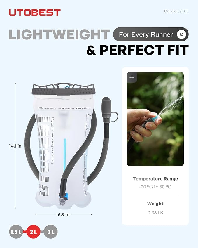 UTOBEST Hydration Bladder,TPU Water Bladder,Water Bladder for Hiking Backpack,BPA Free,Wide Opening,Leak-Proof,Water Reservoir for Hiking Cycling Camping Running-StrideForce Fitness