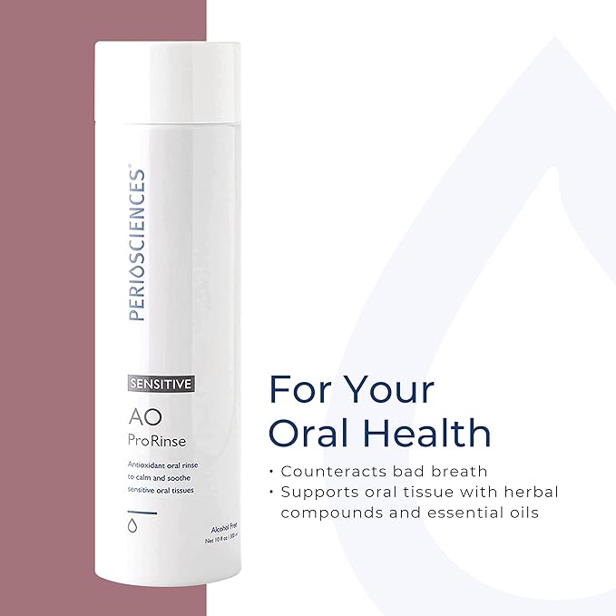 PerioSciences AO ProRinse Sensitive Teeth Mouthwash with Essential Oils and Antioxidants - Alcohol Free Mouthwash for Extreme Oral Sensations, 10 fl oz/300ml Pack of 2