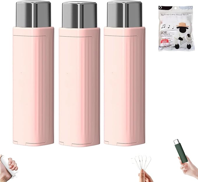 Portable Floss Dispenser with 100 Pcs Dental Floss, Dental Floss Dispenser Dental Floss Picks Case,Portable Automatic Floss Dispenser Floss Organizer Travel Floss Case (Pink-3PCS)