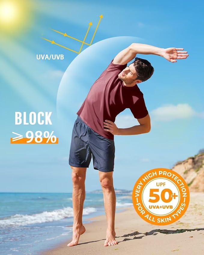 Boladeci Men's Swim Shirt Short Sleeve UPF 50+ Sun Protection SPF UV Moisture Wicking Lightweight Quick Dry Rash Guard-StrideForce Fitness