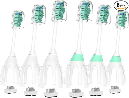 Replacement Toothbrush Heads for Philips Sonicare E-Series Essence Xtreme CleanCare and Other Screw-on Electric Brush Head Multi-Color Rings 6 Packs