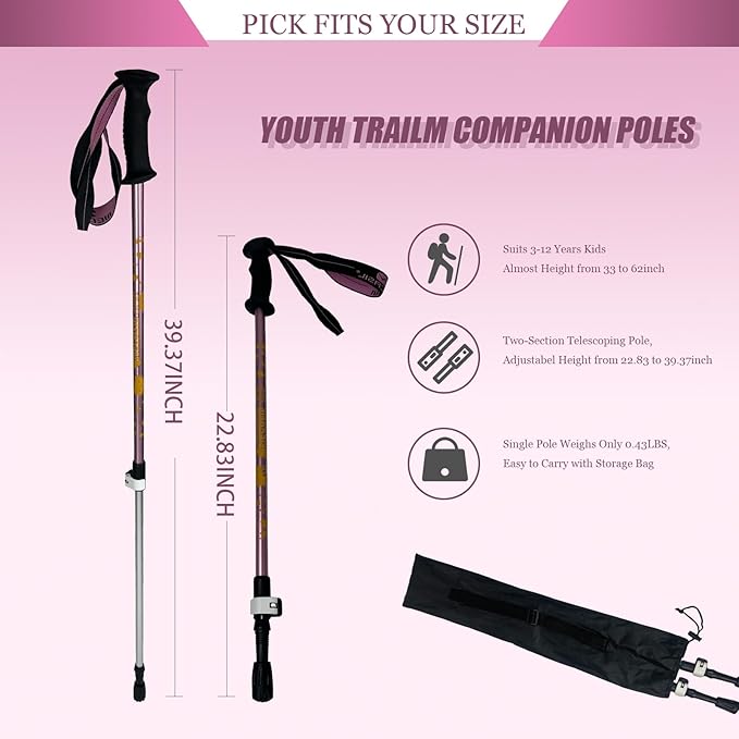 Kids Hiking Poles, 2PCS Todder Collapsible Trekking Poles for Hiking, Ski, Outdoor Activities, Todder Hiking Essentials for Boys and Girls, Blue, Pink Available-StrideForce Fitness