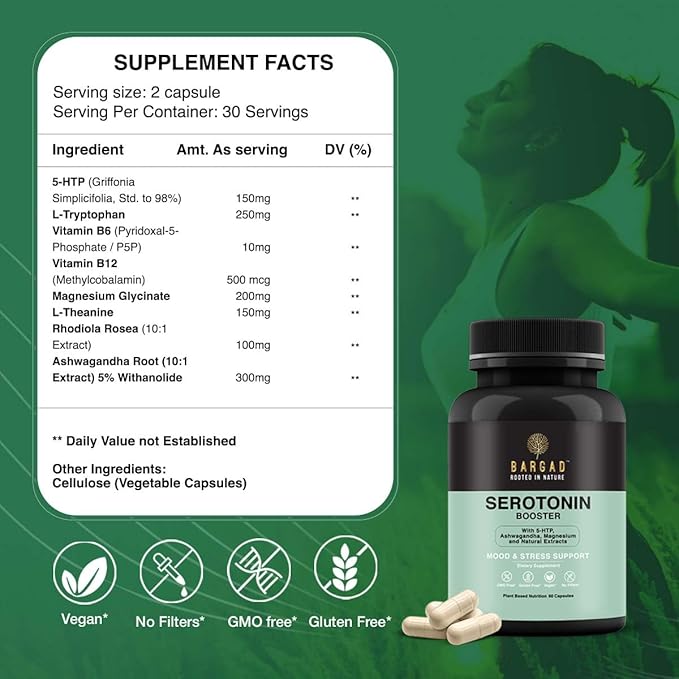 Serotonin Support Supplement – 5-HTP 150mg with L-Tryptophan, B6, Magnesium & Herbal Blend – Mood, Relaxation & Sleep Support – 60 Vegan Capsules – Non-GMO, Gluten-Free-StrideForce Fitness