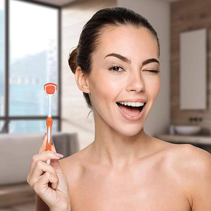 Tongue Brush, Tongue Scraper, Tongue Cleaner, Tongue Scraper Brush, Tongue Cleaner Brush, Tongue Brushes Helps Fight Bad Breath, 3 Tongue Scrapers, 3 Pack (Blue & Orange & Red)