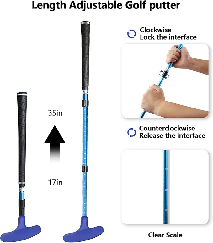 Golf Putter - Golf Putters for Men Right Handed Golfers or Left Handed Golf Putter for Kids and Womens Mini Golf Clubs Set - Two-Way Adjustable Length putters with 5 Golf Practice Ball-StrideForce Fitness
