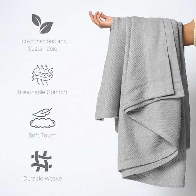 100% Cotton Herringbone Blankets, 90"X90" Queen, Throw Blanket for Bed All Season Cotton Blanket, Cozy Blanket,Throws & Bed Blanket, Throw Blanket for Couch, Modern Home Decor -Scottish Grey-StrideForce Fitness