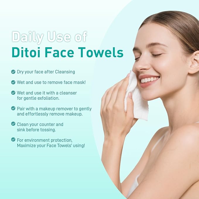 Face Towels, 10"×12" Disposable Face Towel, Face Towelettes XL, Ultra Soft Makeup Remover Dry Wipes, Thick Face Towel for Sensitive Skin, 50 Count (1 Pack)