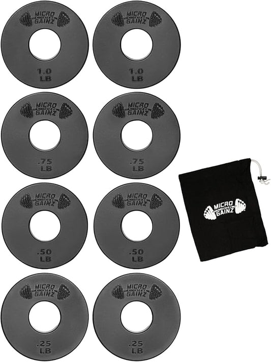 Micro Gainz Standard 1-Inch Center Hole Fractional 8 Piece Weight Plates with Bag, Designed for Standard 1-Inch Dumbbell & Barbell for Strength Training and Weight Lifting, Made in USA-StrideForce Fitness