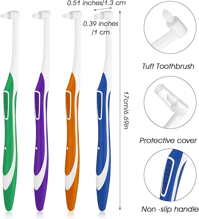 4 PCS Tufted Toothbrush Set, Interspace End-Tuft Brushes, Soft Bristles for Orthodontic and Interdental Cleaning, Easy Grip, Multi-Color