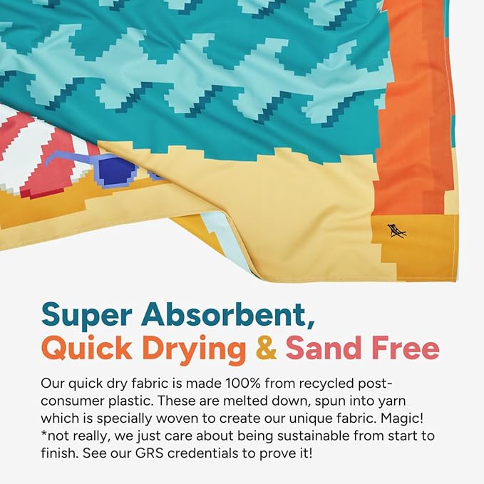 Dock & Bay Beach Towel - Quick Dry, Sand Free - Compact, Lightweight - 100% Recycled - Includes Bag - Build-A-Beach - Large (160x90cm, 63x35)-StrideForce Fitness