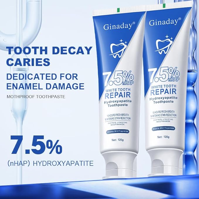 2 Pcs Hydroxyapatite Toothpaste 7.5%, Fluoride-Free Nano Hydroxyapatite Toothpaste for Oral Care & Enamel Repair,Gentle Mint,Fresh Breath.
