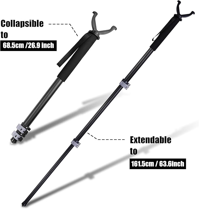 Shooting Stick with V Yoke, 22-62 inches Adjustable Aluminum Shooting Monopod for Hunting Rifles-StrideForce Fitness
