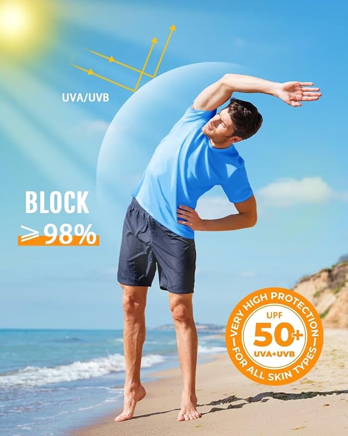 Boladeci Men's Swim Shirt Short Sleeve UPF 50+ Sun Protection SPF UV Moisture Wicking Lightweight Quick Dry Rash Guard-StrideForce Fitness