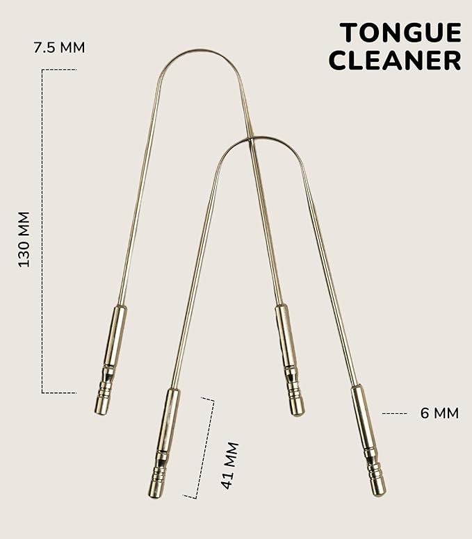 Nature's Own Tongue Scraper for Adults & Kids, Stainless Steel Tongue Cleaner for Fresh Breath, Remove Buildup, Oral Care Tool, Tongue Scrubber for Hygiene, Ayurvedic Tongue Cleaning Kit (Pack of 2)