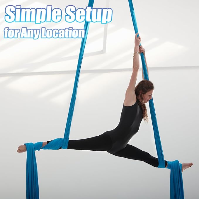 Aerial Silks Kit & Aerial Yoga Hammock - 11Yd Premium Fabric Hardware - Easy Setup for Flying Yoga, Aerial Swing & Fitness - Supports Up to 14ft Rigging-StrideForce Fitness