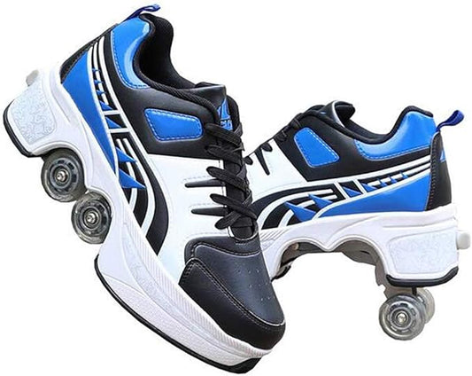 Double-Row Deform Wheel Automatic Walking Shoes Invisible Deformation Roller Skate 2 in 1 Removable Pulley Skates Skating Parkour-StrideForce Fitness