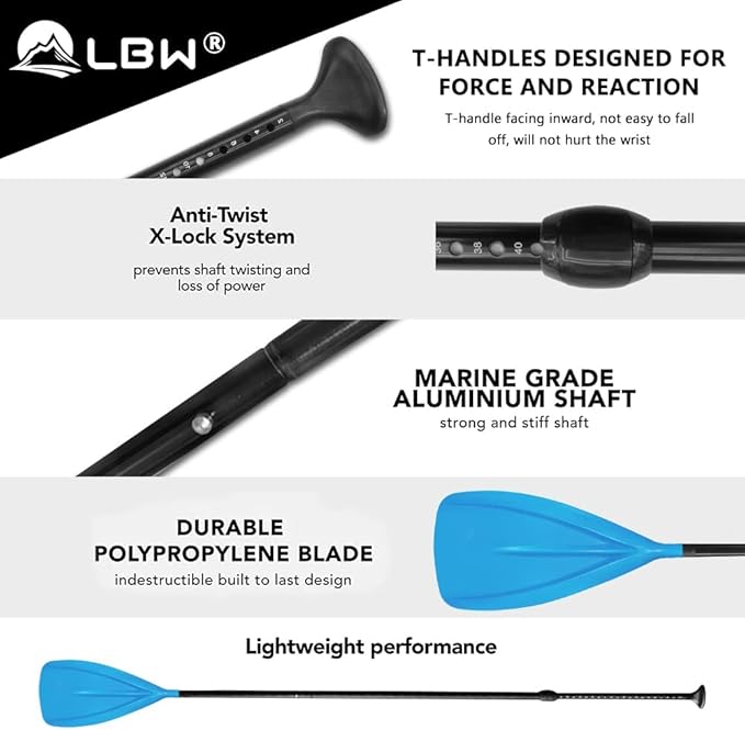 LBW 3 Piece SUP Paddle Board Paddle Floating Portable Paddleboard Accessories Adjustable Double Holes Lock Sturdy & Ergonomic for Surfing Beginner-StrideForce Fitness