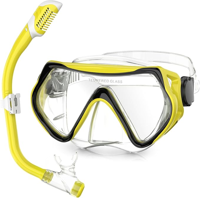 Snorkeling Gear, Dry Snorkel Set180° Panoramic Wide View,Anti-Fog Scuba Diving Mask, Professional Snorkeling Gear for Free Breathing, Swimming, Diving-StrideForce Fitness