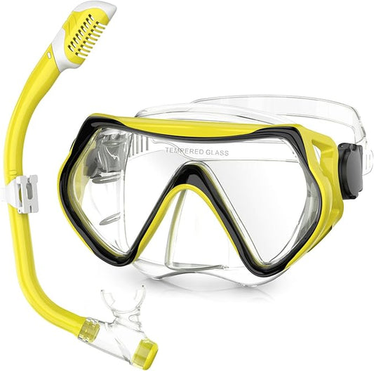 Snorkeling Gear, Dry Snorkel Set180° Panoramic Wide View,Anti-Fog Scuba Diving Mask, Professional Snorkeling Gear for Free Breathing, Swimming, Diving-StrideForce Fitness