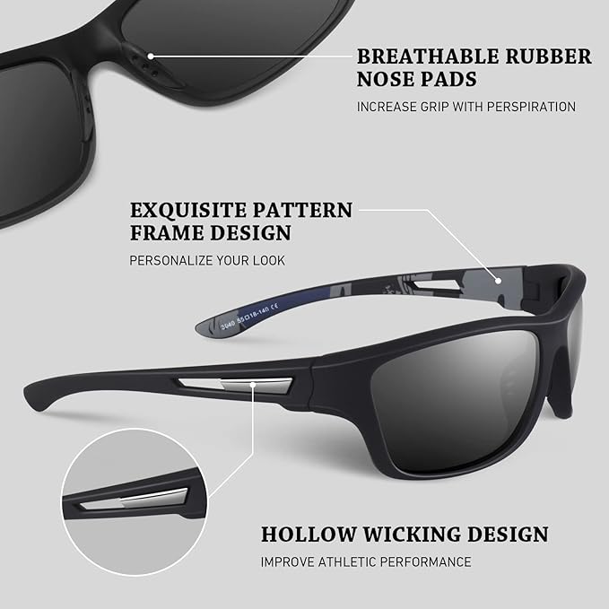 Polarized Sports Sunglasses for Men Women,Fishing Driving Rectangular Goggles UV400 Protection-StrideForce Fitness