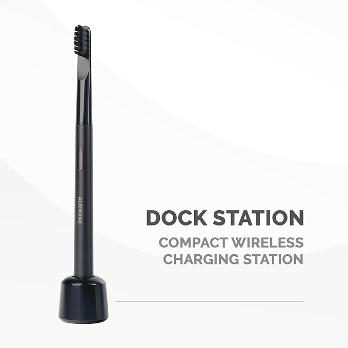 ALIENONE Ultra Slim Sonic Electric Toothbrush - Smart Pressure Sensor for Sensitive Teeth & Gums, 32,000 Vibrations, IPX6 Waterproof Aluminum Body, 45-Day Battery, Wireless USB Charging & Travel Case