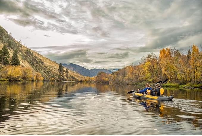 Advanced Elements - Island Voyage 2 Inflatable Kayak - Recreational Convertible Kayak - for 1 or 2 Person - 11 ft - Yellow-StrideForce Fitness