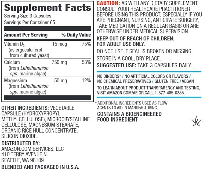 Amazon Elements Calcium Complex, 195 Capsules-StrideForce Fitness