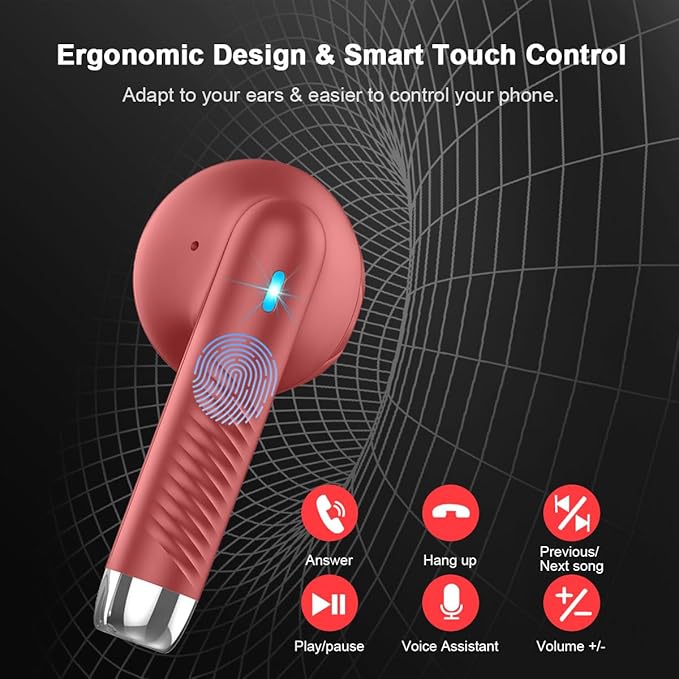 Wireless Earbuds, Bluetooth 5.4 Headphones in Ear with Noise Cancelling Mic, Bluetooth Earbuds Stereo Bass, IP7 Waterproof Sports Earphones, 32H Playtime USB C Charging Ear Buds Red for Android iOS-StrideForce Fitness