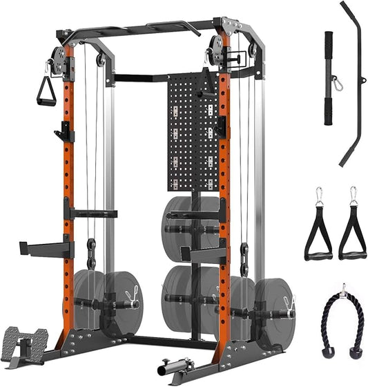 Power Cage, Squat Rack with Cable Crossover and Dual Independent Pulley System, 2000LB Capacity Workout Cage with More Training Attachments, Power Rack for Home Gym-StrideForce Fitness