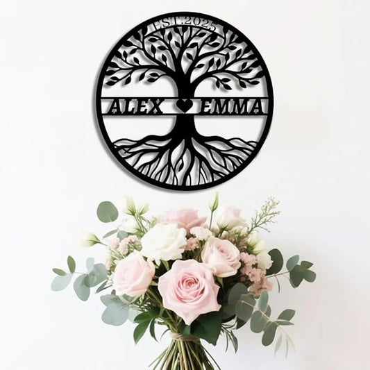 Personalized Tree of Life Metal Name Sign | Custom Metal Signs | Family Wall Art | Wedding Gift & Anniversary | Indoor Decor Gift for Women, Men, Wife, Parents, Couple-StrideForce Fitness