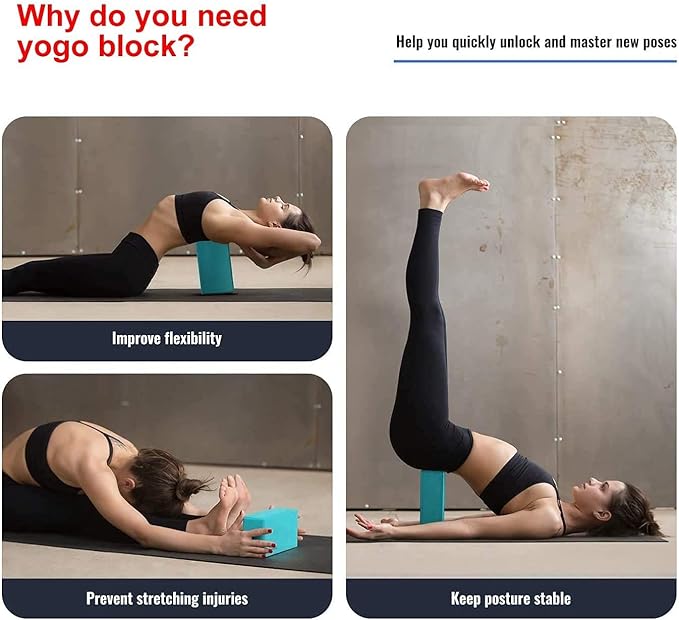 Yoga Blocks 9''x6''x3'', 4 Pack High Density Yoga Brick Foam Blocks to Improve Strength, Flexibility and Balance, Light Weight and Non-Slip Surface for Yoga, Pilates and Meditation-StrideForce Fitness