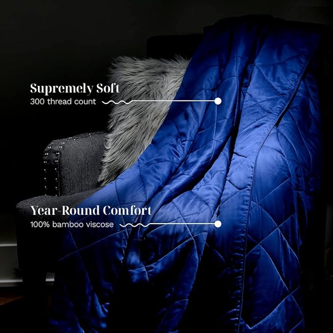 LUXOME Lightweight Blanket | 100% Rayon (Viscose) from Bamboo Fabric & Fill | Full/Queen - 86"x92" | Super Soft | Thermal-Regulating | Sapphire-StrideForce Fitness