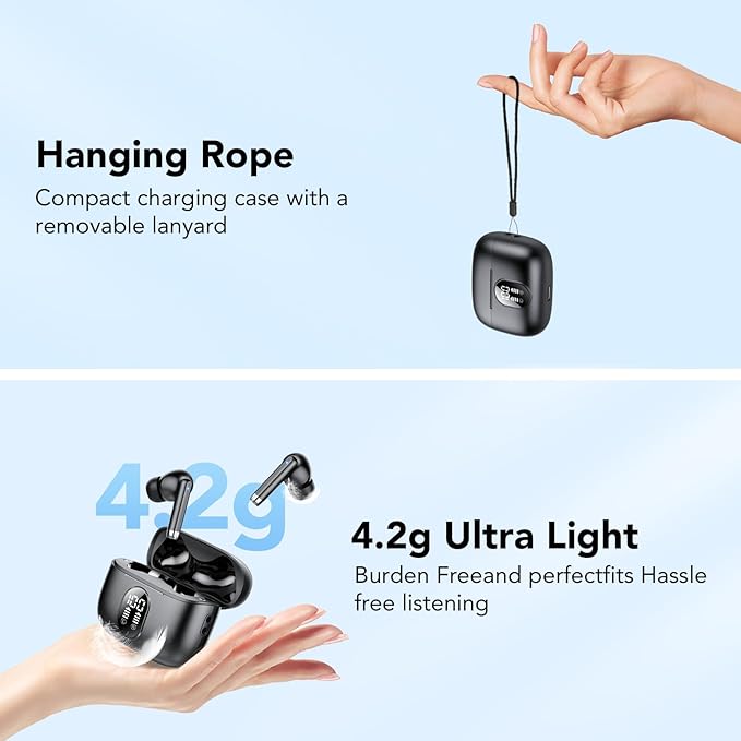 Wireless Earbuds, 2025 New Bluetooth 5.4 Headphones HiFi Stereo with 4 ENC Mic, 40H Mini Ear Buds In-Ear Noise Cancelling Earbuds with LED Screen, Ultra Light USB-C Bluetooth Earphones for Android iOS-StrideForce Fitness