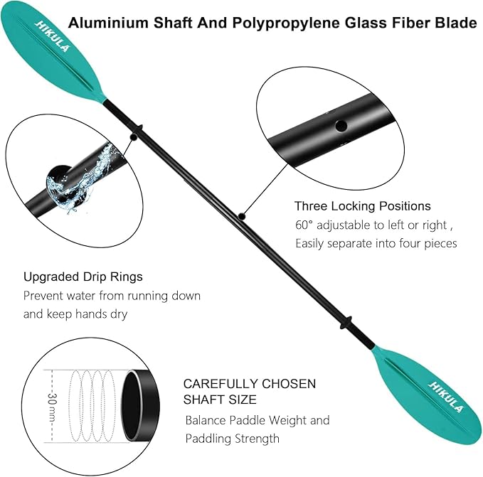 Kayak Paddle 4 Pieces Aluminum Shaft and PP Blade Floating 86.6in/220cm, 90.5inch/230cm Lightweight Oars-StrideForce Fitness