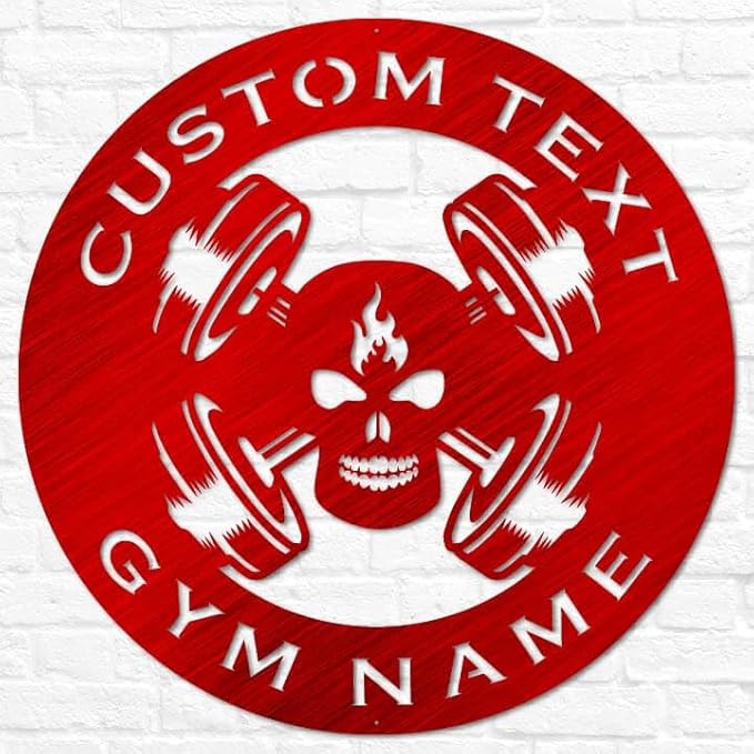 Custom Metal Skull Barbell Gym Name Sign, Dead Lift Den Workout Room Wall Art, Personalized Home Gym Sign, Custom Gym Decor, Workout Garage-StrideForce Fitness