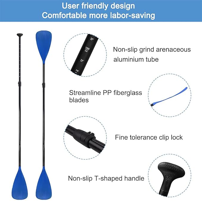 LBW SUP Paddle Board Paddle Stand up Paddleboard Paddles - 3-Piece or 4-Piece Floating Alloy Portable SUP Kayak Paddle Adjustable 2-Sided Paddle-StrideForce Fitness