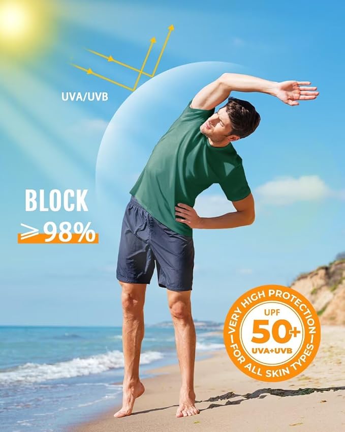 Boladeci Men's Swim Shirt Short Sleeve UPF 50+ Sun Protection SPF UV Moisture Wicking Lightweight Quick Dry Rash Guard-StrideForce Fitness