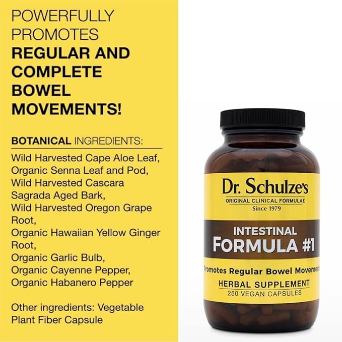 Dr. Schulze's Intestinal Formula #1 | All Natural Bowel Cleanse | Promotes Regular Bowel Movements | Improves Detoxification | Strong Herbal Formula | Family Size | 250 ct Vegan - Packaging May Vary-StrideForce Fitness