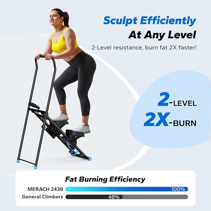 MERACH Stair Stepper for Home Gym Exercise, New Version Stairmaster for Full-Body Workout, Compact Folding Stair Climber with Extended Step Range, Adjustable Handlebar/Pedal-StrideForce Fitness