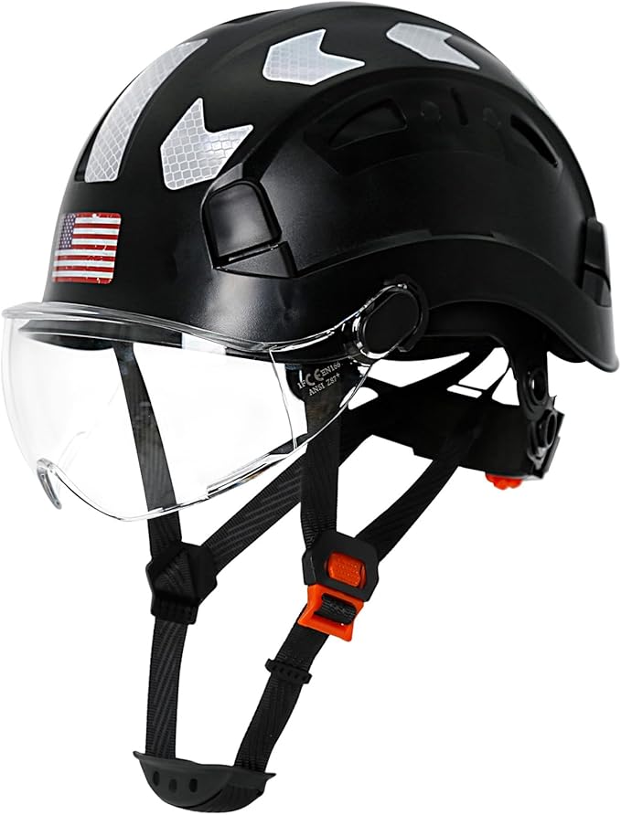 AOLAMEGS Construction Safety Hard Hat - ANSI Z89.1 Type Ι OSHA Approved Safety Helmets with Chin Straps Lightweight Reflective Vented ABS Hard Hats For Men Women Industrial Workwear 6-point Suspension-StrideForce Fitness