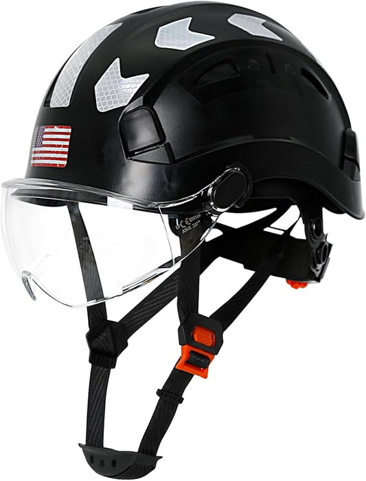 AOLAMEGS Construction Safety Hard Hat - ANSI Z89.1 Type Ι OSHA Approved Safety Helmets with Chin Straps Lightweight Reflective Vented ABS Hard Hats For Men Women Industrial Workwear 6-point Suspension-StrideForce Fitness