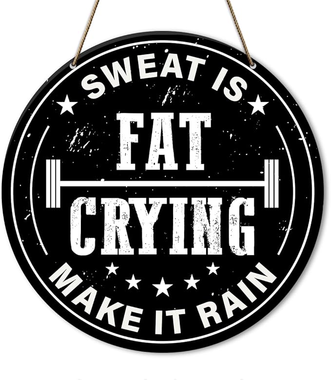 Gym Sign Decor, Home Gym Sign, Workout Room Fitness Room Decor Gym Sign Decoration, Gym Gift for Trainer Exercise Lover, Sweat Is Fat Crying Make It Rain-StrideForce Fitness