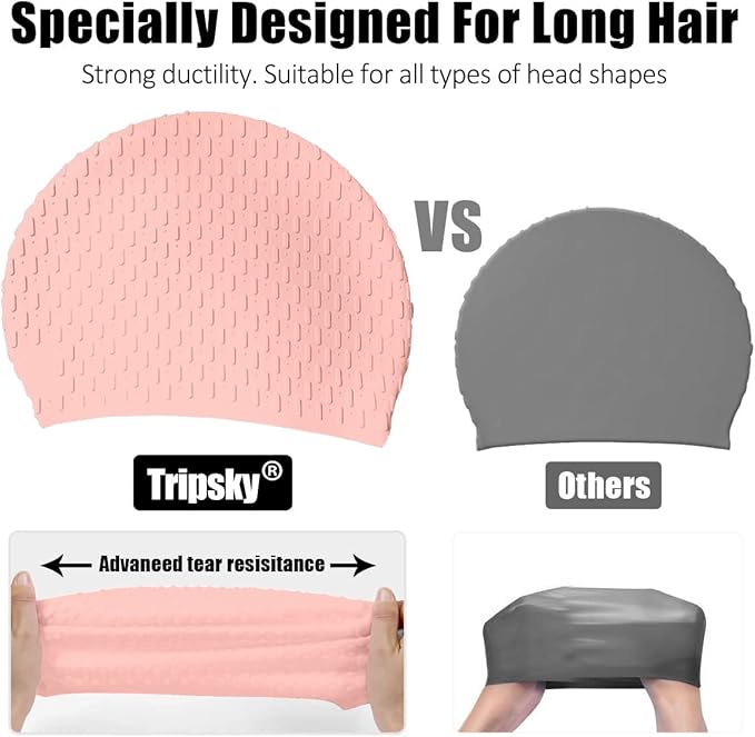 Tripsky Silicone Swim Cap,Comfortable Bathing Cap Ideal for Curly Short Medium Long Hair, Swimming Cap for Women and Men, Shower Caps Keep Hairstyle Unchanged…-StrideForce Fitness