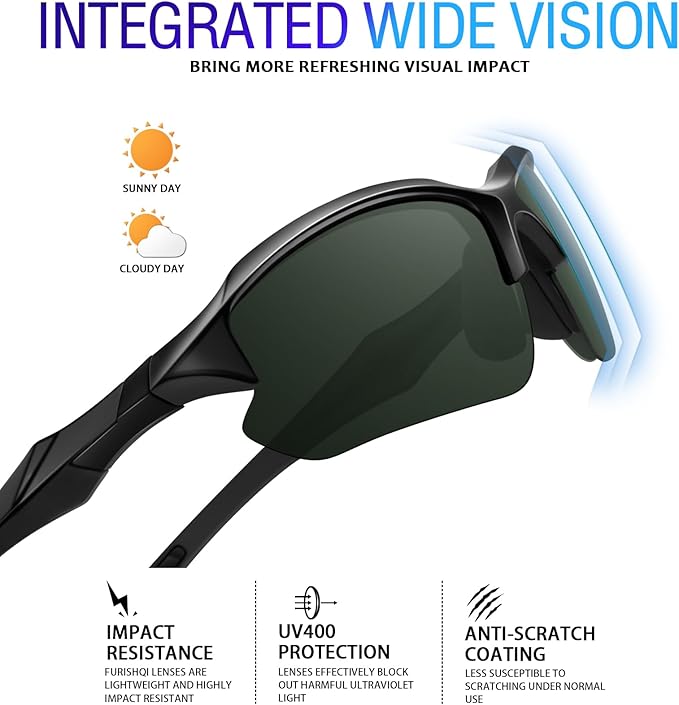 Sports Polarized Sunglasses for Men Cycling Running Fishing UV Protection Sun Glasses Lightweight Half Frame Goggles-StrideForce Fitness