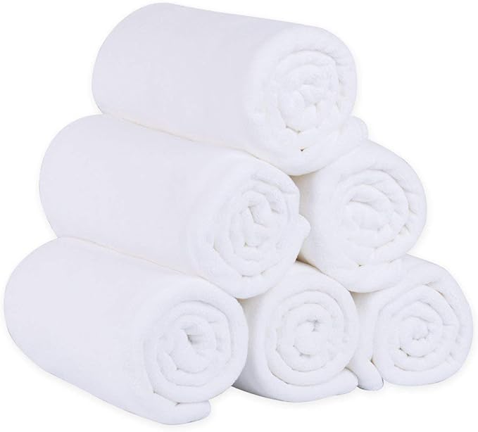 JML Microfiber Bath Towels, Bath Towel Sets (6 Pack, 27" x 55") - Extra Absorbent and Fast Drying, Multipurpose White Microfiber Towel for Bath, Beach, Pool, Sports, Yoga-StrideForce Fitness