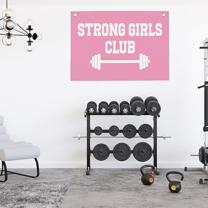 Strong Girls Club Pink Gym Motivational Wall Art Banner College Dorm Posters Gifts for Girls Women Gym Flag Decor for Home Gym Bedroom Workout Room 30x20 Inchs-StrideForce Fitness