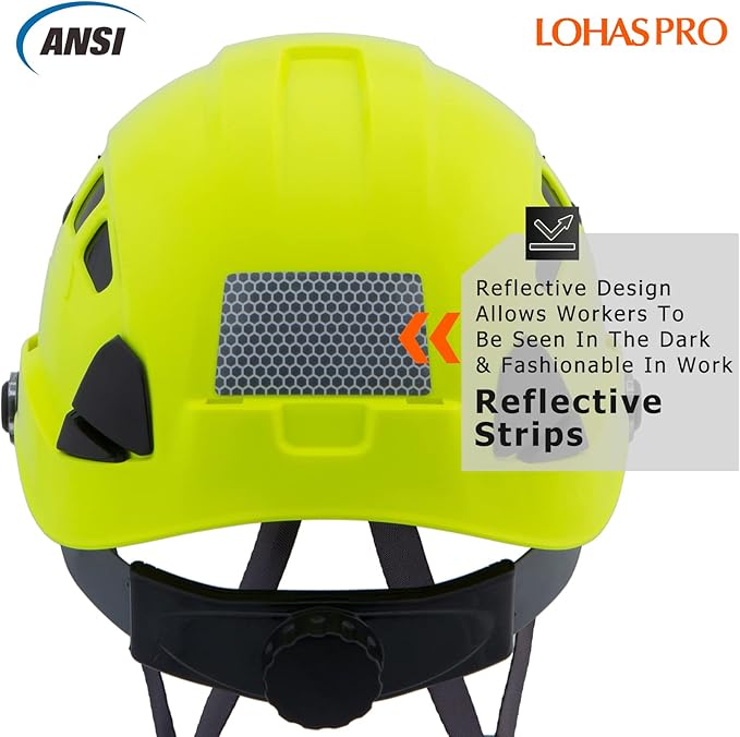 LOHASPRO Hard Hats Construction Safety Helmet with Visor ANSI Z89.1 Approved OSHA Hardhat, Vented Men Work Hard Hat with Chin Strap Tree Climbing Arborist Helmet (P3 Lime+Clear Visor)-StrideForce Fitness