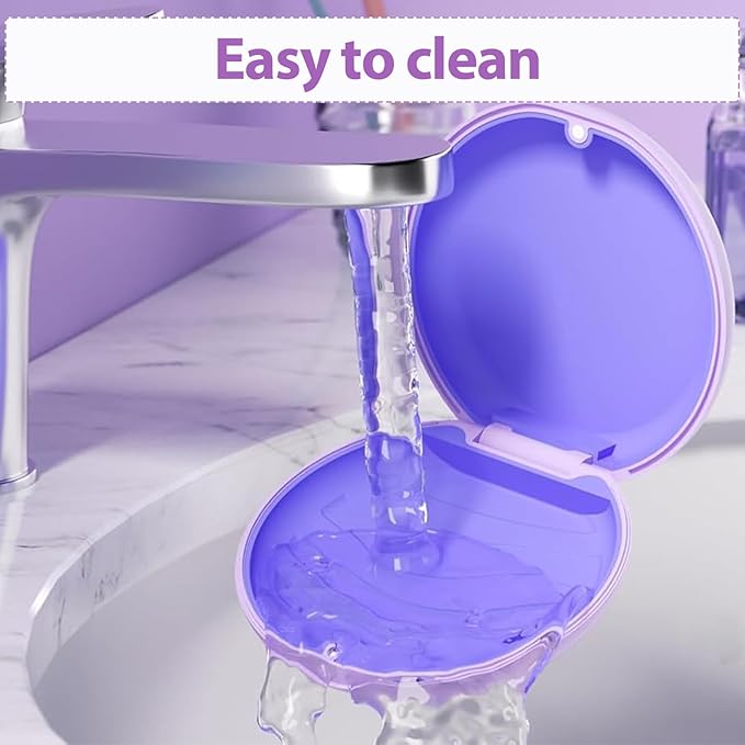 Retainer Case, Slim Aligner Cases for Invisalign, Mouthguard Case with Removal Tools& Aligners Chewies& Brush, Removable Inner Tray Silicone for Easy Cleaning (Purple)