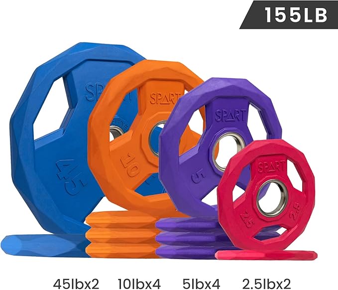 SPART Color Coded Weight Plate 2-Inch Rubber Coated Olympic Grip Plate for Barbell, Solid Cast Iron Weight Plates for Strength Training, Weightlifting, Crossfit, Home Gym, 2.5LB/5LB/10LB/25LB/35LB/45LB, Pair-StrideForce Fitness